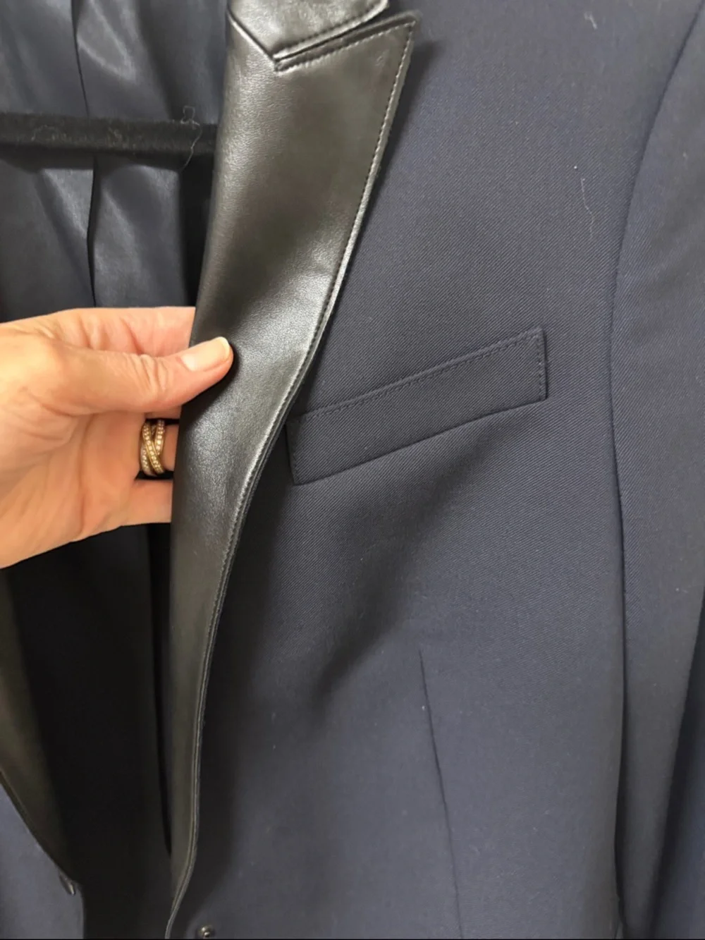Akris Navy Blazer with Black Leather Lapel - Picture 9 of 10